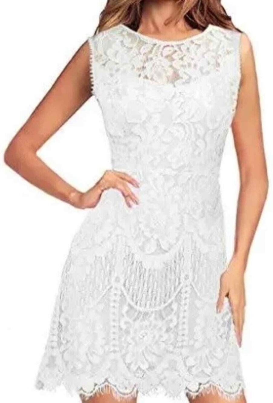 MSLG Little White Short Dress Size S Lace Sleeveless Back Zip Party Or Wedding